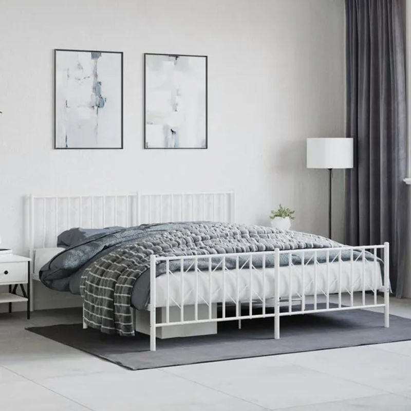 Vidaxl Metall-Bettgestell mit Kopfteil und Fußteil in Weiß, B/T/H: 183 x 213 cm - Bild 1