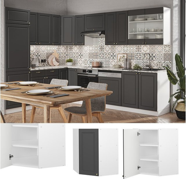 Vicco Eckhängeschrank Fame-Line Landhaus Weiß Anthrazit-Gold B: 57 cm, H: 72 cm, T: 52 cm - Bild 1