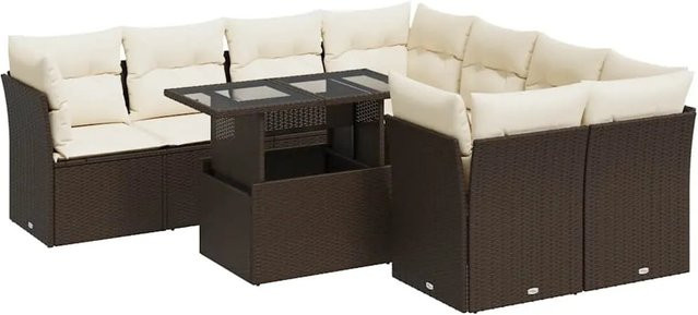 vidaXL 9-teilige Garten-Sofagarnitur aus Poly-Rattan in Braun mit Kissen und Glastisch - Bild 1