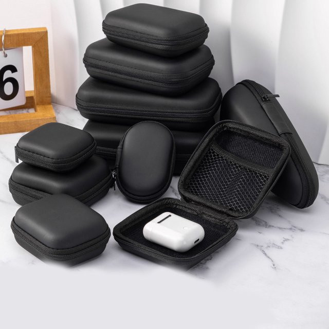 SAFENH Tragbare Mini 3C Hard Shell Aufbewahrungstasche aus Kunstleder für Kopfhörer und Digital Gadgets in Schwarz - Bild 1