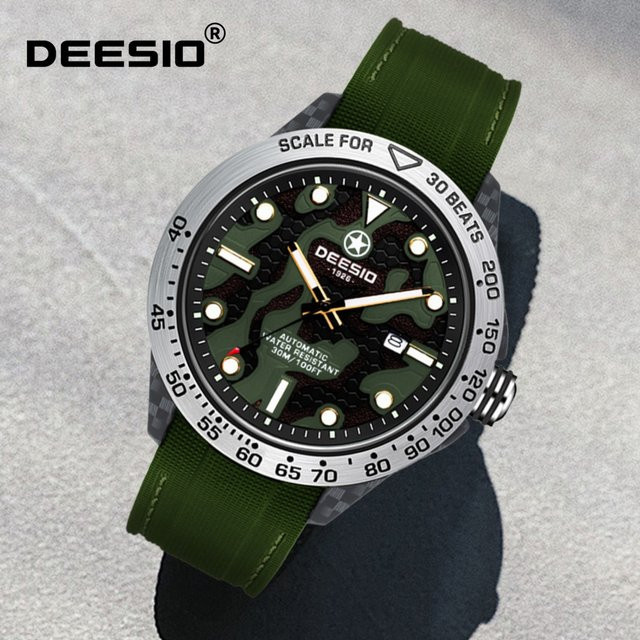 Deesio Automatikuhr, Kohlefaser, Silikonarmband, Schwarz, Herren - Bild 1