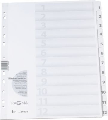 PAGNA Karton-Register Zahlen 1-12 für A4 in Grau und Weiß - Bild 1