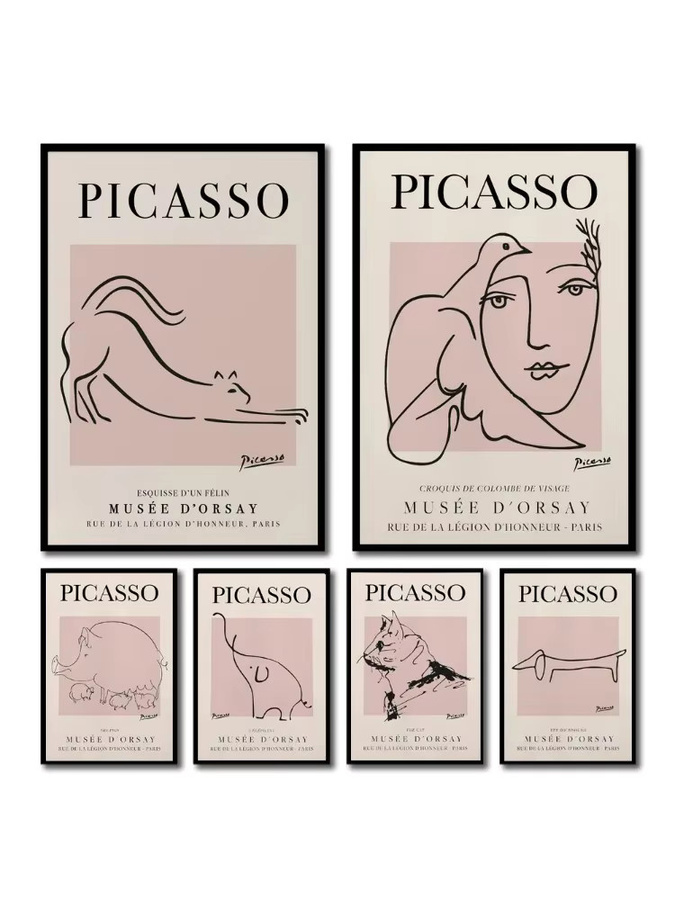 FajerminArt Picasso Kunstwerk Leinwandposter mit minimalistischer Tier-Strichzeichnung in Mehrfarbig - Bild 2