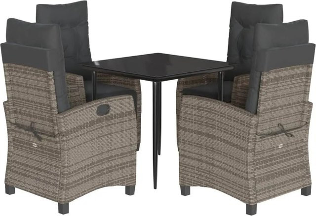 vidaXL 5-teilige Garten-Essgruppe aus Poly Rattan in Grau mit Kissen und Glastisch - Bild 1