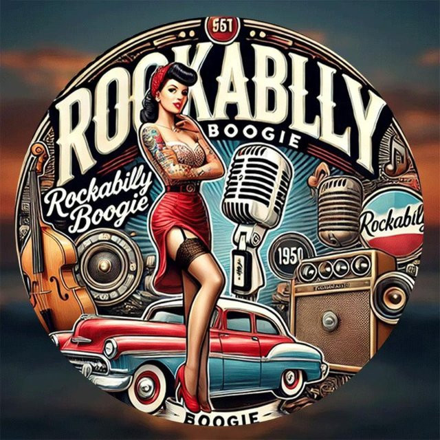 Potdemiel Vintage-Blechgemälde Rock and Roll Heat, rundes Retro-Metallschild mit Pin-Up-Girl-Motiv, Durchmesser: 20,3 cm, Mehrfarbig - Bild 1