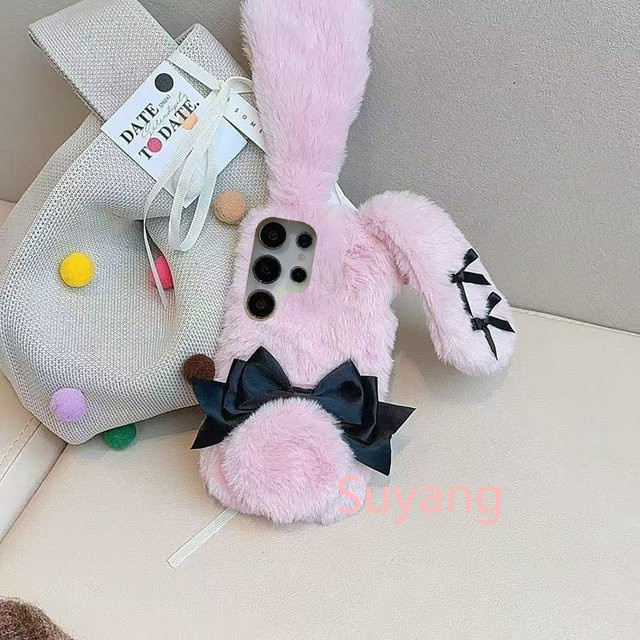 Flauschige 3D Häschenohren Handyhülle für Samsung Galaxy S25 Ultra S24 S23 S22 A56 A55 A36 A35 A26 A25 A16 A15 A06 A05 in Pink - Bild 1