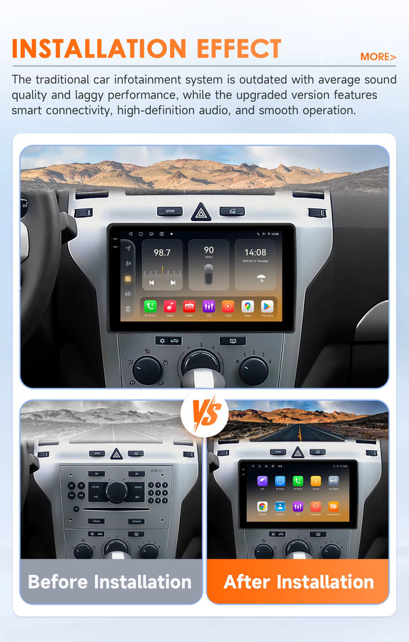 OSSURET 2DIN Android Autoradio mit 360-Grad-Kamera und Carplay für Opel Zafira B und Astra H, Farbe: Schwarz - Bild 2