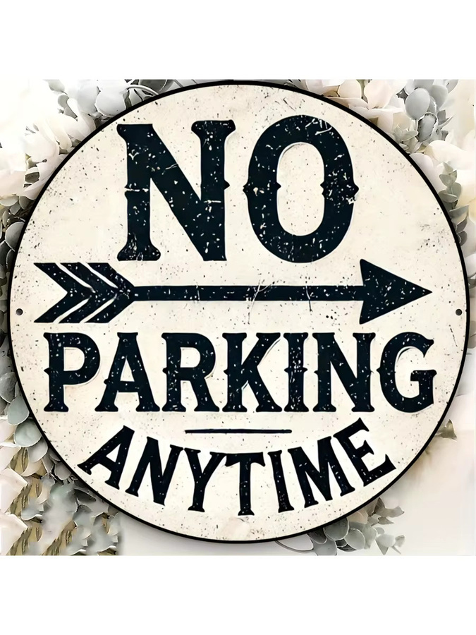 Potdemiel No Parking Anytime Vintage-Aluminiumschild rund, Farbe: Weiß, Durchmesser: 20,3 cm - Bild 6