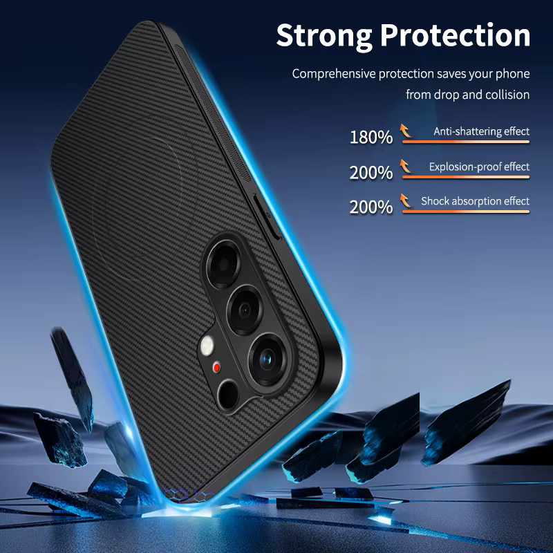 Tecno Camon 50 4G CN5 Schutzhülle aus Carbonfaser und PU-Leder mit kabelloser Ladefunktion in Schwarz und Blau - Bild 4