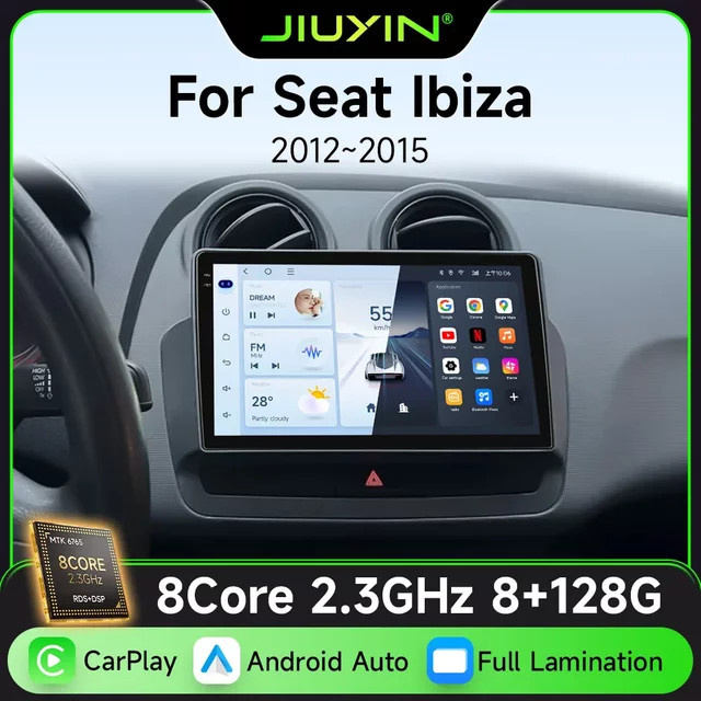 JIUYIN Android 15 Autoradio für Seat Ibiza 2012-2015 mit Touchscreen-Display, 5G WIFI, Bluetooth, GPS-Navigation und Multimedia-Videoplayer in Schwarz - Bild 1