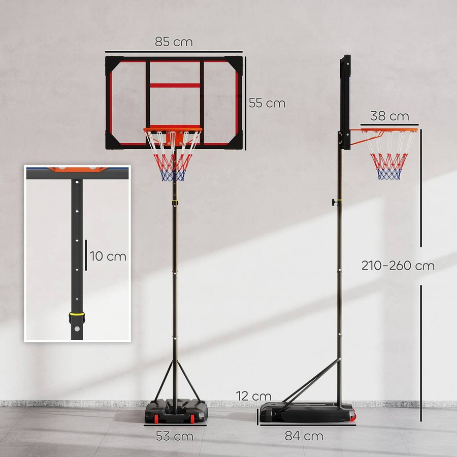 AIYAPLAY Basketballkorb Outdoor Höhenverstellbarer Basketballständer mit Rollen ab 6 Jahren Rot - Bild 3