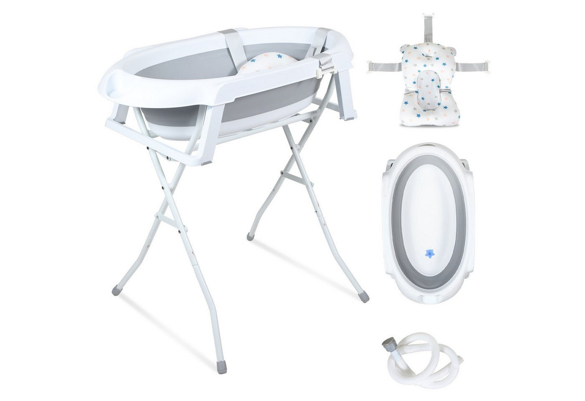 Clanmacy Faltbare Babybadewanne mit Ständer und Badesitz aus PP & TPE für Babys von 0 bis 2 Jahren - Bild 1