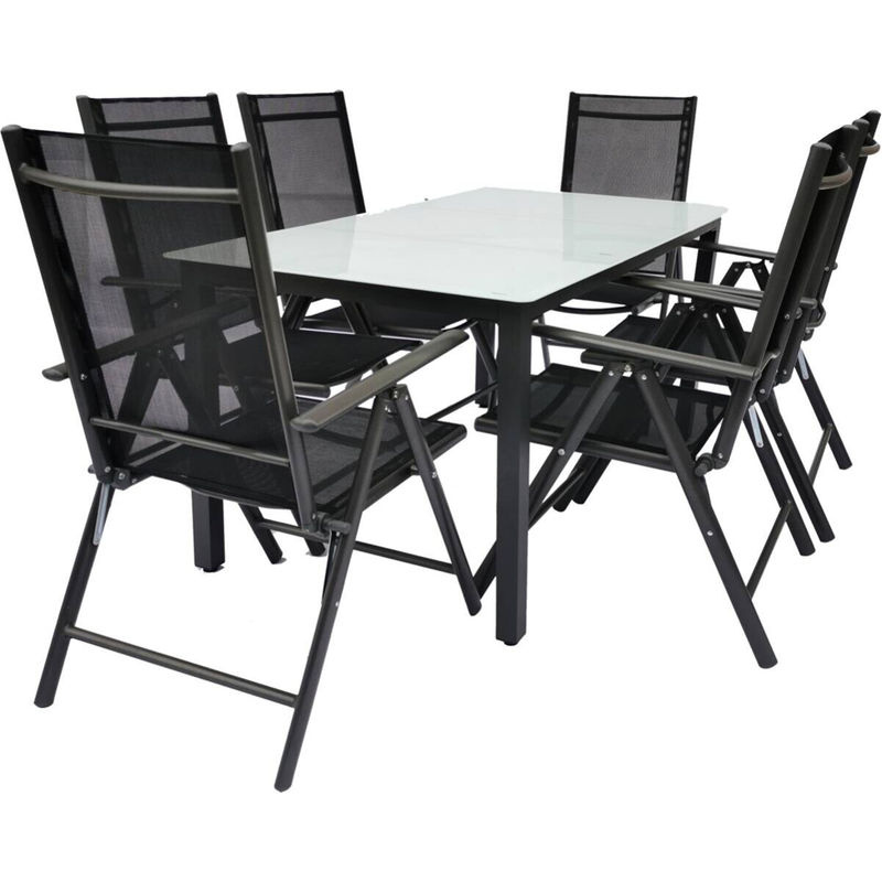 VCM 7-teilige Gartenmöbel Essgruppe in Anthrazit mit ESG-Sicherheitsglas und Alu-Elementen, Tisch Maße B: 140 cm, T: 80 cm, H: 76 cm - Bild 5