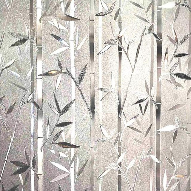 Bambus Fensterfolie mit floralem Naturdesign, bunt und semi-transparent, dekorativer Fensteraufkleber ohne Kleber, Multicolour - Bild 1