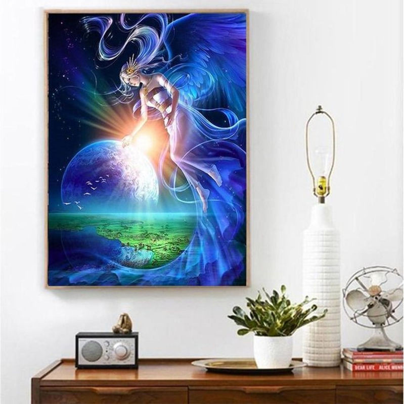 FIYO Diamond Painting Mond Motiv als 3D Strass Stickerei Set, Mehrfarbig, B: 30 cm x H: 20 cm - Bild 1