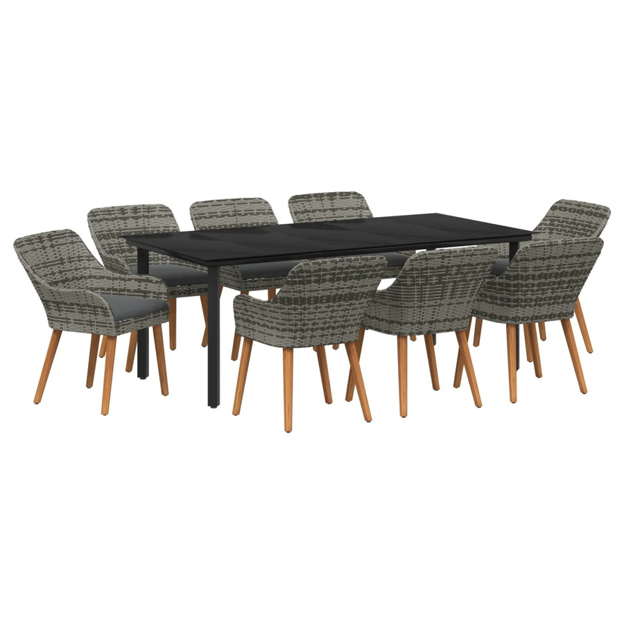 vidaXL 9-teiliges Garten-Esstisch-Set aus Poly-Rattan in Grau für Garten, Balkon und Terrasse - Bild 2