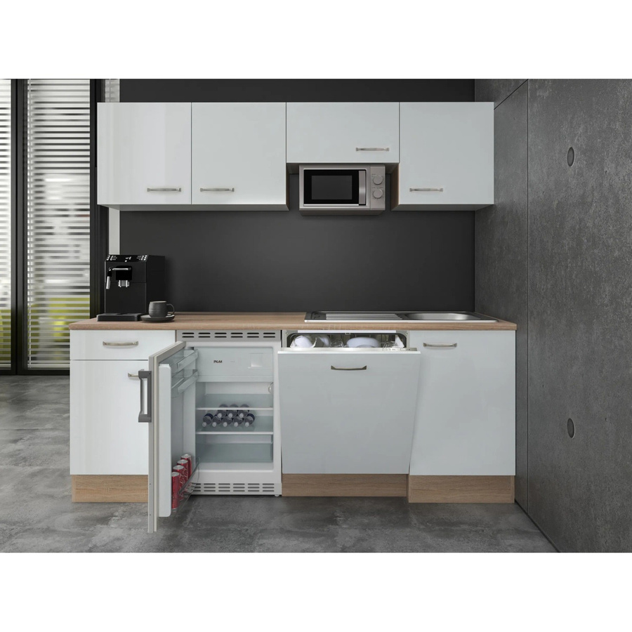 Flex-Well Exclusiv Büroküche Valero in Hochglanz Weiß und Sonoma Eiche, Höhe: 210 cm, Tiefe: 60 cm - Bild 2