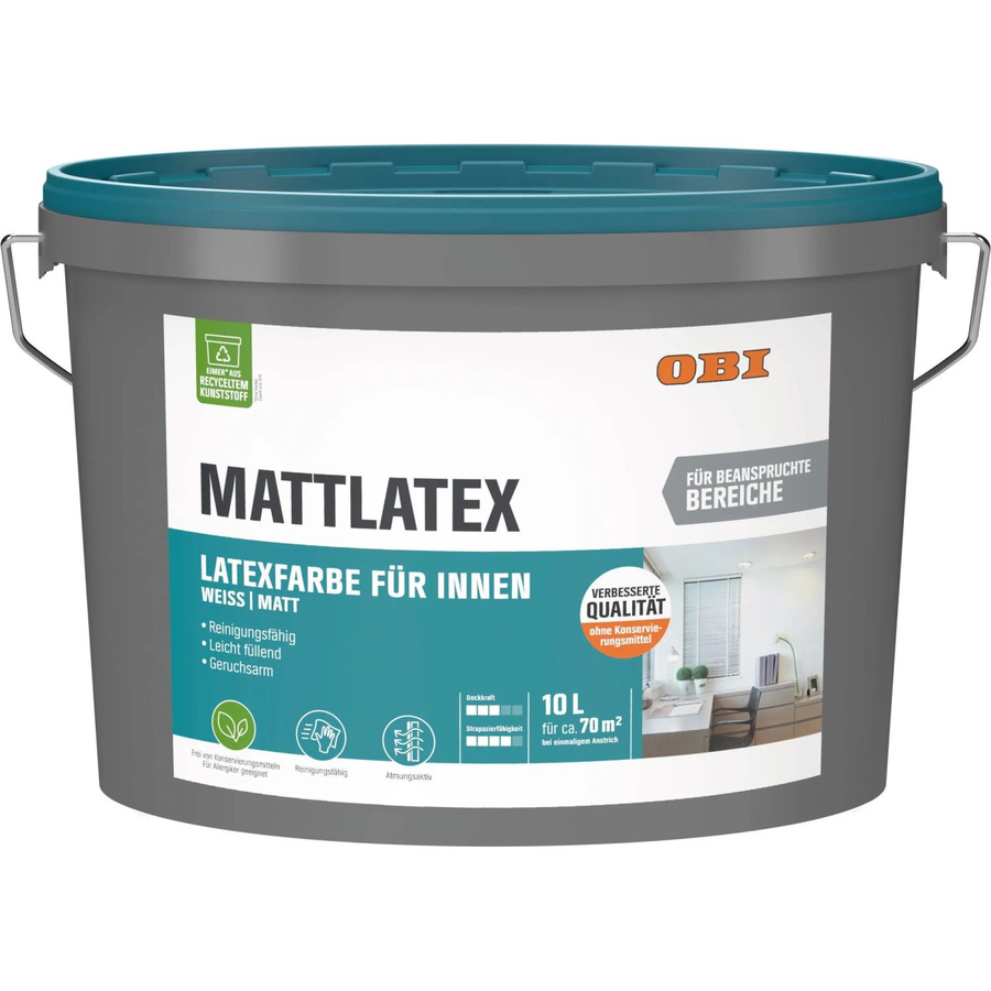 OBI Mattlatex Wandfarbe Weiß-Matt, konservierungsmittelfrei, 10 l - Bild 2