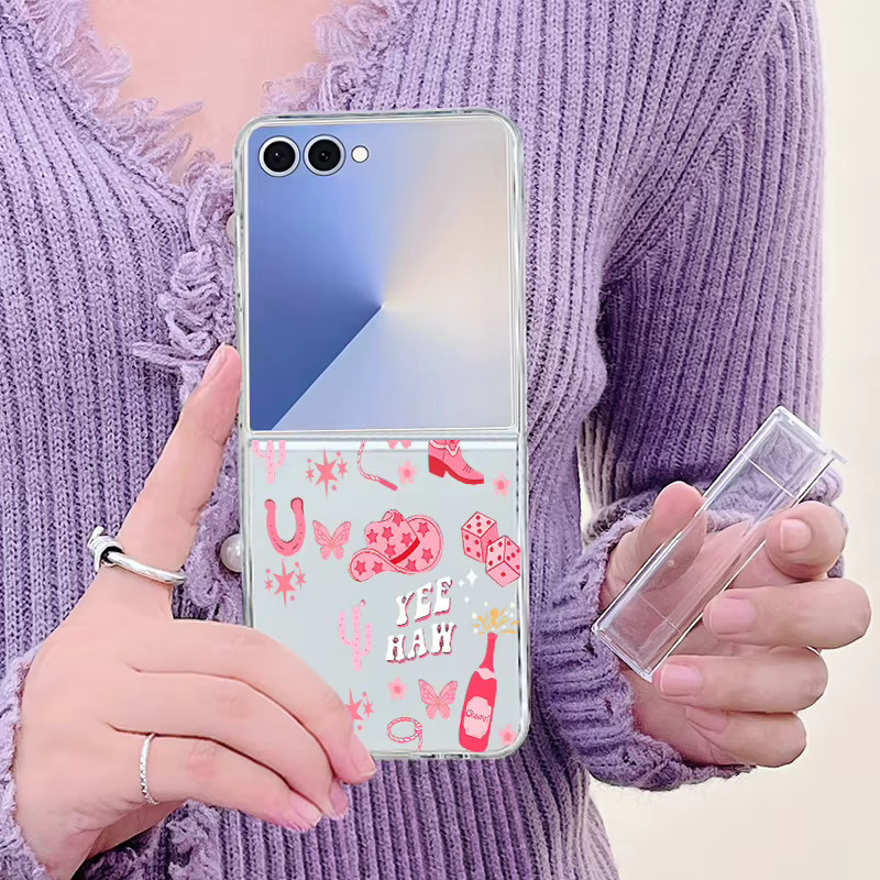 Transparente Handyhülle mit buntem Herz-Blumen-Design für Samsung Galaxy Z Flip 6 und Z Flip 7 5G aus hartem PC-Material - Bild 5