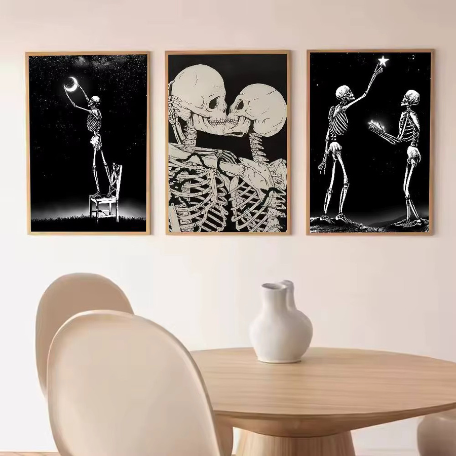 Selbstklebendes Wandkunst Poster Potdemiel Totenkopf-Liebe in Schwarz, Modernes Abstract Design, Rahmenloses Papierposter - Bild 2