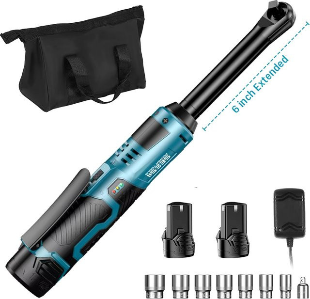 SEESII Akku-Ratschenschlüssel 3/8 Zoll mit 55 Nm Drehmoment, 12 V kabelloser elektrischer Winkelschlüssel inklusive 2 Akkus für Autoreparaturen - Bild 1
