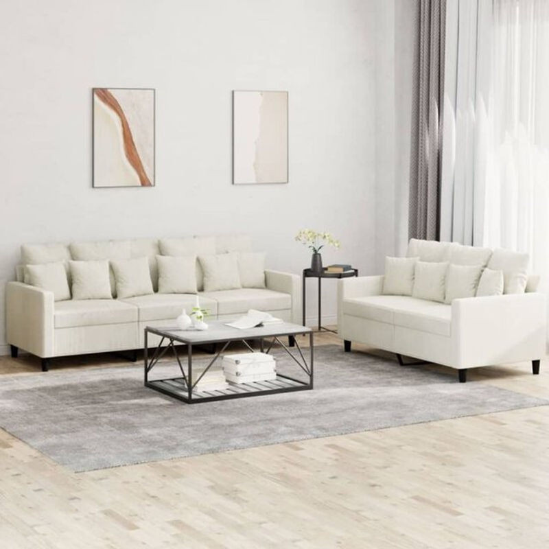 2-tlg. Sofagarnitur vidaxl in Beige aus Samt mit Kissen im modernen Design - Bild 1