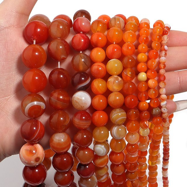 Perlen Achat, orange, rund, 4-12 mm, Unisex - Bild 1