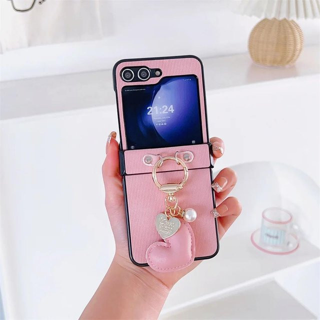 Samsung Herz Ring Handyhülle aus PU Leder für Galaxy Z Flip 6 5 4 3 5G in Pink - Bild 1