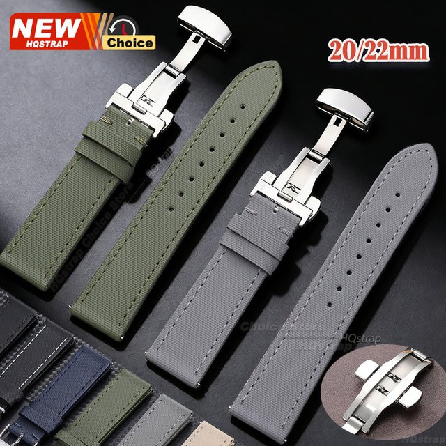 HQstrap Uhrenarmband Leder-Nylon, Schmetterlingsverschluss, Unisex - Bild 1