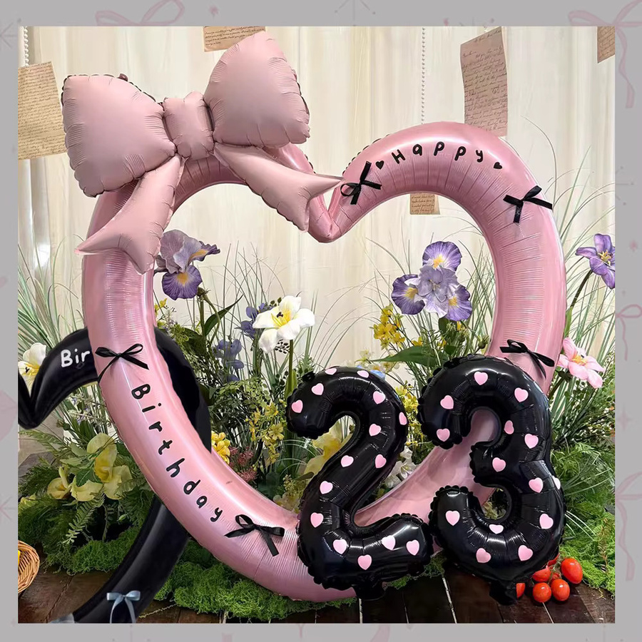 XQYY Herz Fotorahmen Ballon mit Schleife Aufkleber in Schwarz für Geburtstag und Hochzeit als Party Dekoration - Bild 3