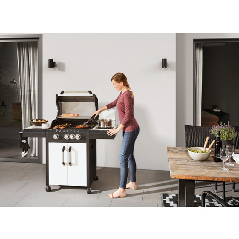 THOR Gasgrill Seattle in Silber mit 3 Brennern, Seitenkocher, Thermometer und Rollen, Grillfläche: Breite: 60 cm, Tiefe: 45 cm - Bild 2