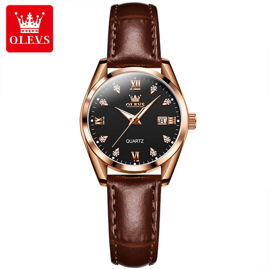 OLEVS Armbanduhr, Quarz, Lederarmband, Datum, Leuchtzeiger, Damen - Bild 6