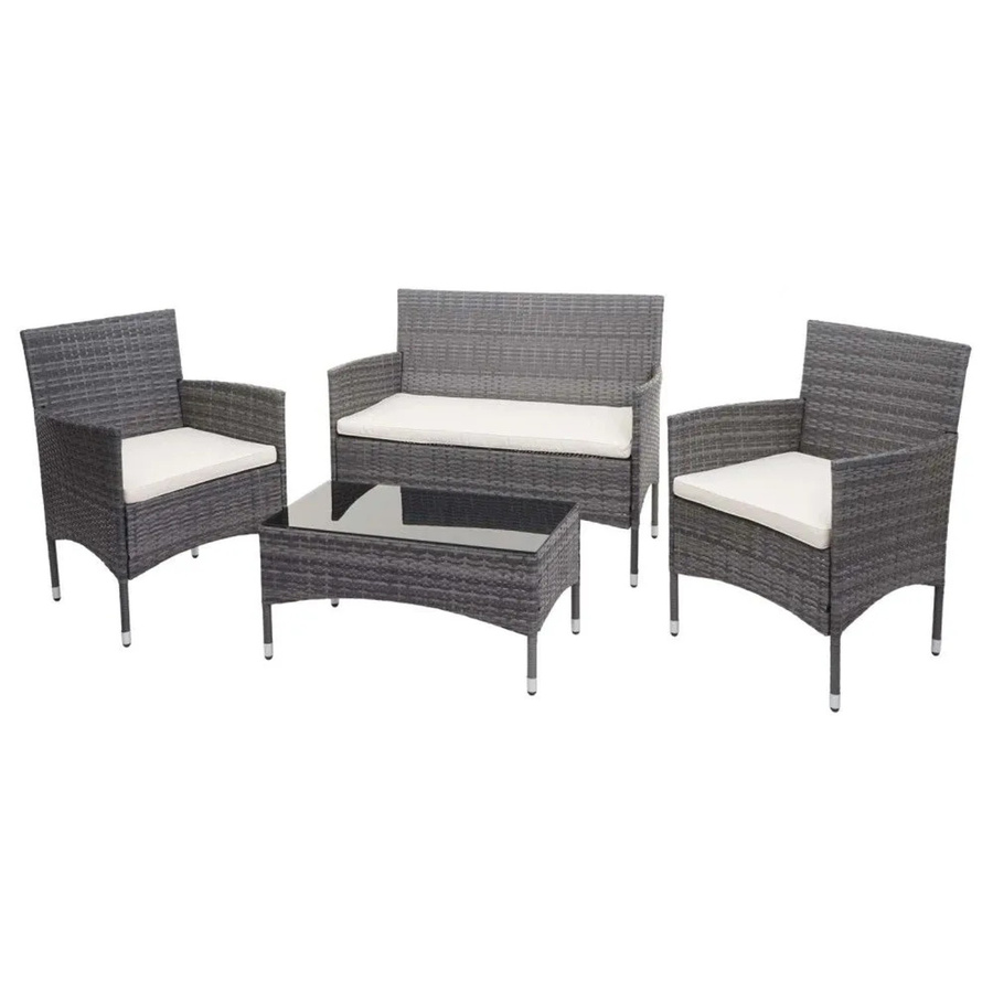 MCW Poly-Rattan Garten-Garnitur F55 in Grau mit Tisch und beigen Sitzpolstern - Bild 2