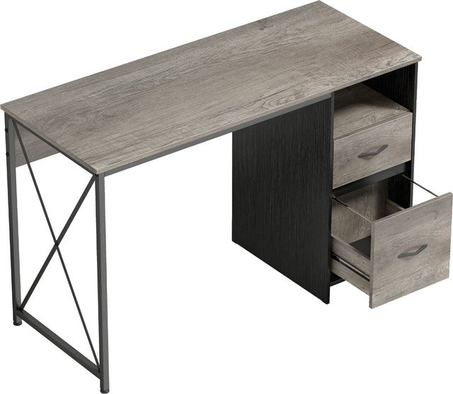 HOMCOM Computertisch im Industriestil mit Schubladen und Fach, Hellgrau, B: 120 cm, T: 50 cm - Bild 1