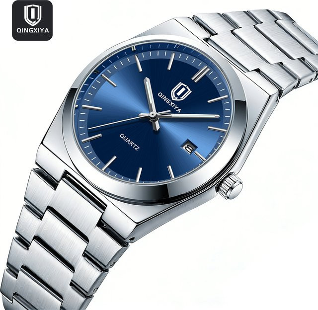 QINGXIYA Armbanduhr Quarz, Edelstahl, Blau, Herren - Bild 1