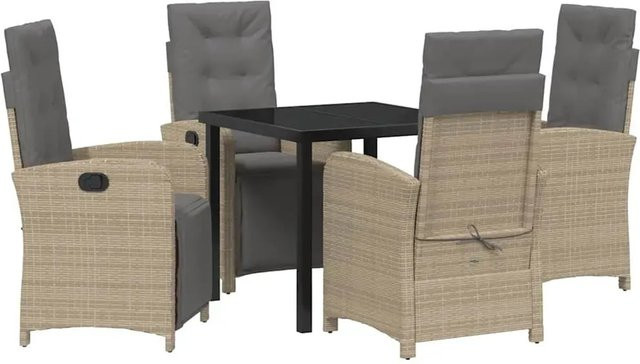 vidaXL Garten Essgruppe 5-teilig aus Poly-Rattan und Glas in Beige mit Tisch und Stühlen für Garten, Terrasse und Außenbereich - Bild 1