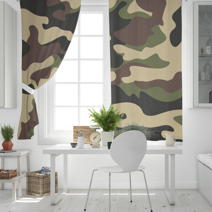 Binchi Outdoor Equipment Vorhang mit geometrischem Camouflage-Muster in Grün und Braun, halbtransparent, Breite: 135 cm, Höhe: 160 cm - Bild 3
