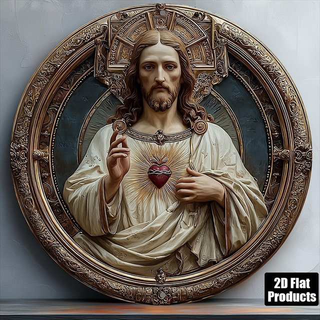 Rundes Metall-Wandschild Heiliges Herz Jesus von CIFBUY im Vintage-Stil, Durchmesser: 20,32 cm - Bild 1