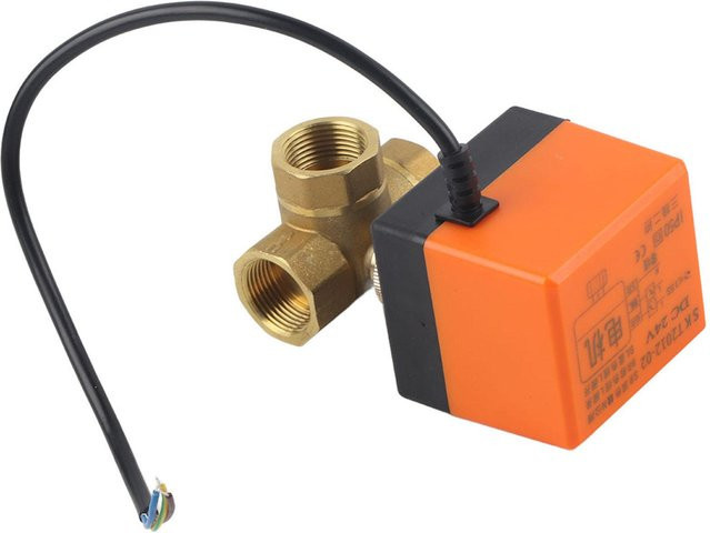 Koogeelife Elektrisches 3-Wege Motorisiertes Kugelhahnventil aus Messing für Klimaanlagen DN20 G34 DC24V in Brushed Brass - Bild 1
