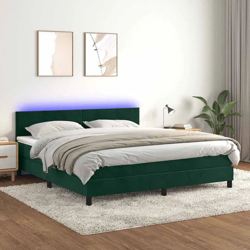 Vidaxl Kontinentalbett mit Matratze und LED in Grün aus Samt, B/T: 160 x 200 cm - Bild 1