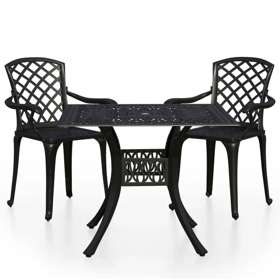 vidaXL 3-teiliges Bistro-Set aus Aluminiumguss in Schwarz - Bild 2