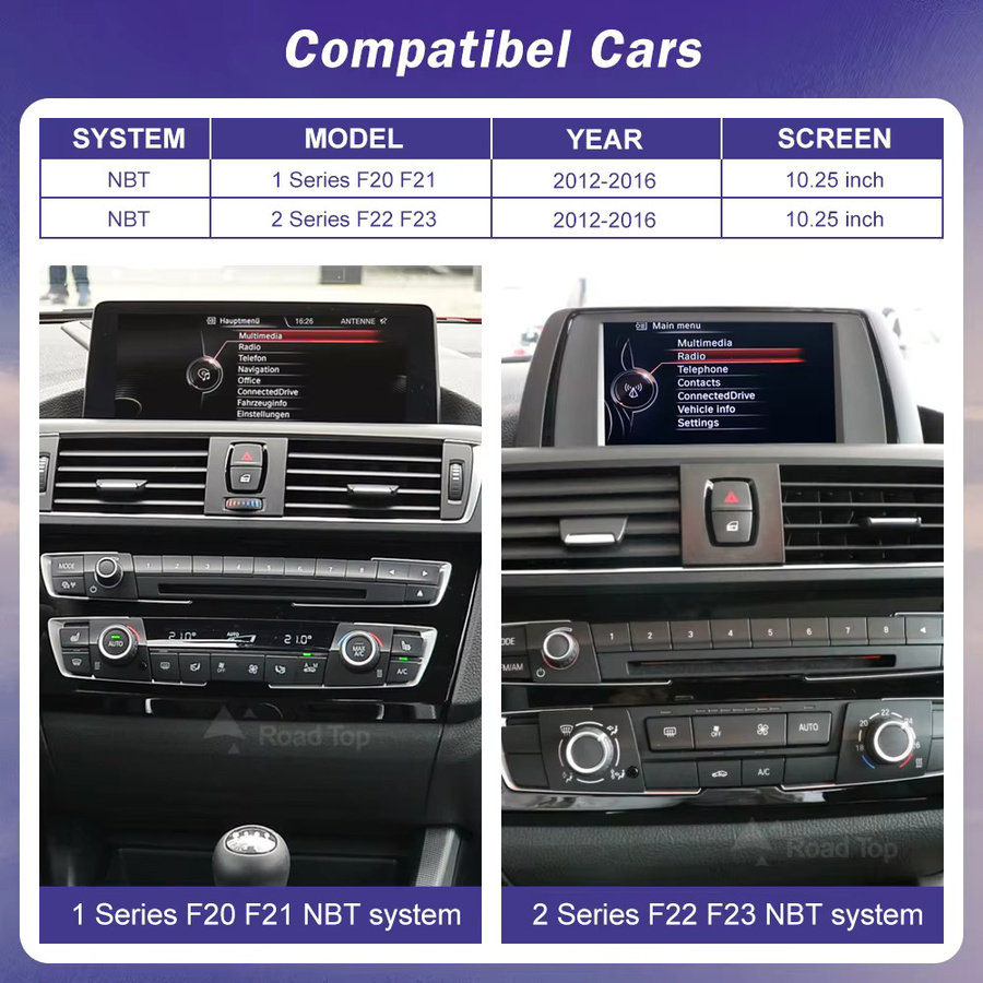 Road Top Drahtloses CarPlay und Android Auto Multimedia Display für BMW Serie 1 2 F20 F21 F22 F23 F45 F46 in Schwarz, 10,25 bis 12,3 Zoll, 1920x720 Auflösung - Bild 2
