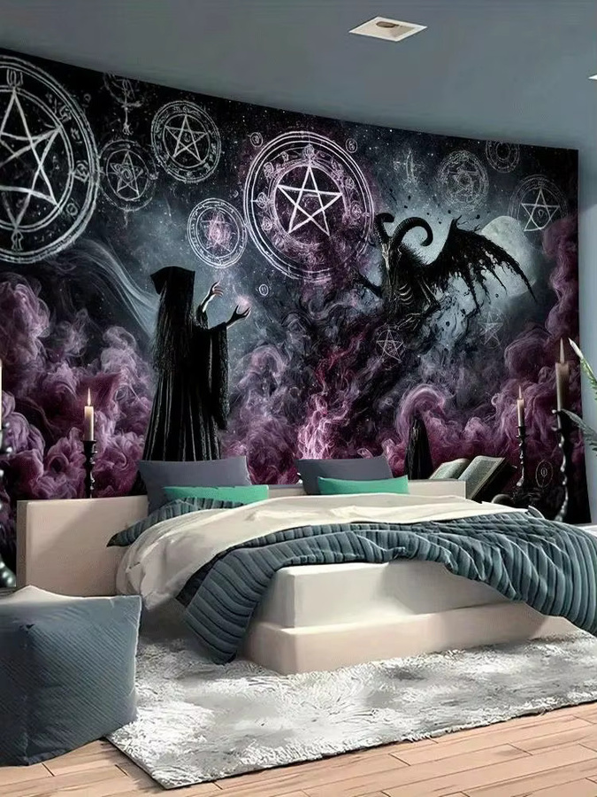 VIKAMA Dark Mage Wandteppich Pentagramm in Lila für Halloween und Magic Theme Dekoration B: 60 cm, H: 40 cm - Bild 4