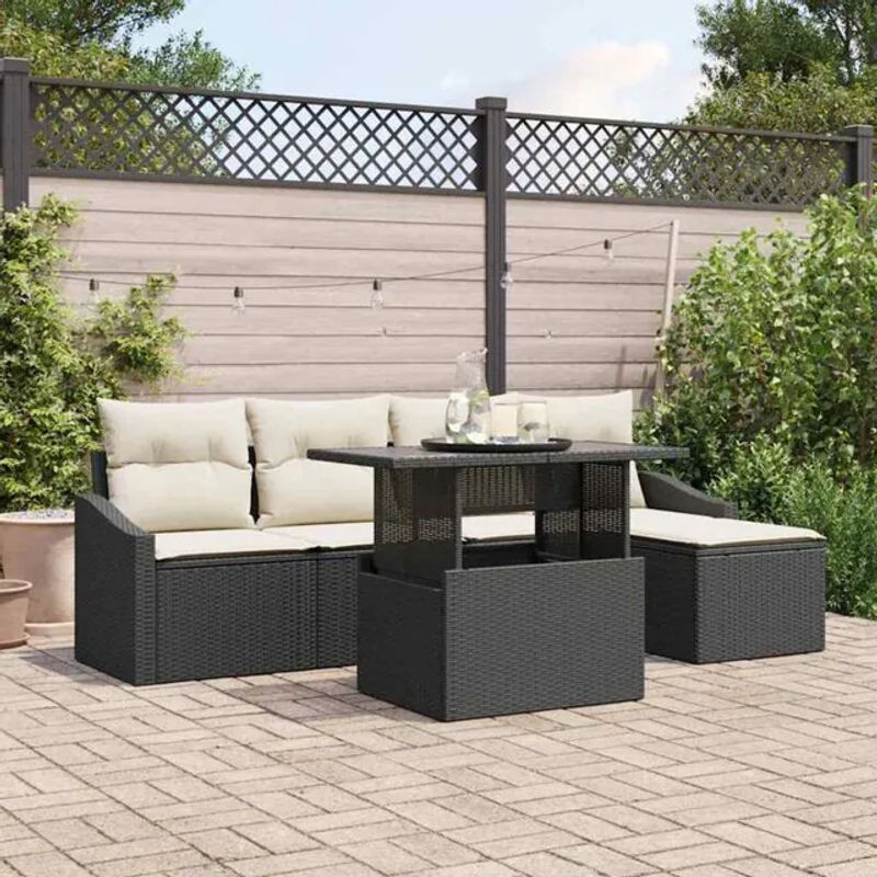 6-teiliges Garten Sofa Set von vidaxl in Schwarz und Beige aus modernem Polyrattan mit Loungemöbel-Funktion - Bild 1