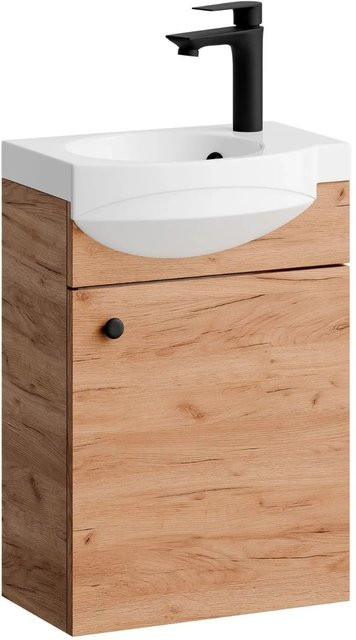 Planetmöbel Waschtischunterschrank Gold Eiche mit Keramikwaschbecken und Soft-Close-Funktion, Breite: 40 cm - Bild 1