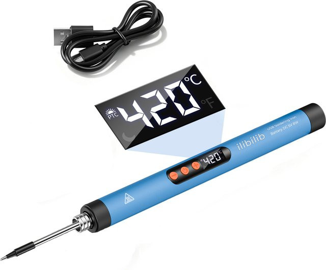 ILIBILIB HX7 Kabelloser USB-Lötkolben mit Akku und LCD-Display, 8W 5V, Temperaturregelung 260-420 °C, Schwarz/Blau - Bild 1
