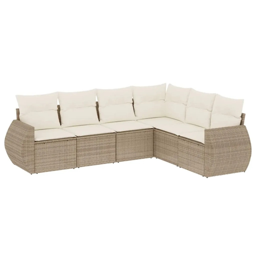 vidaXL 6-teilige Garten-Sofagarnitur in L-Form aus Poly-Rattan mit Kissen in Beige - Bild 2