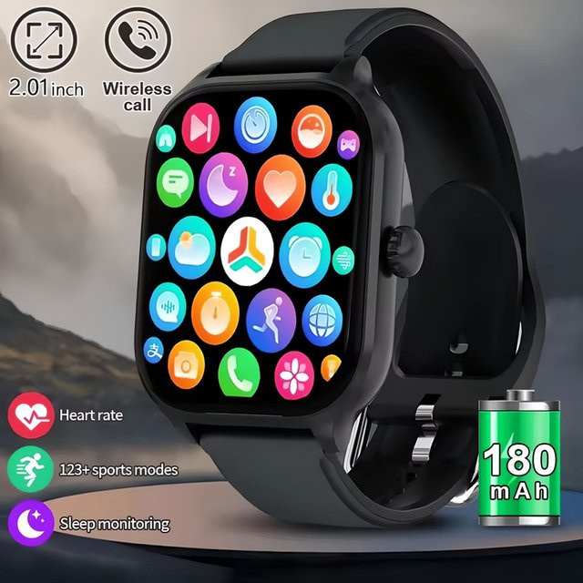 Ola Esporte H9 Pro Max 2026 Smartwatch in Schwarz mit 2,01 Zoll Display, Anruffunktion, Herzfrequenz-, Blutsauerstoff- und Schlafüberwachung - Bild 1