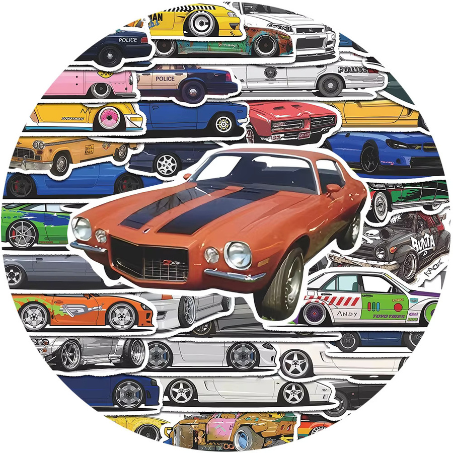Rspctou Cartoon-Rennwagen Supercar Aufkleber, Bunt / Mehrfarbig, 10/30/52 Stück - Bild 2