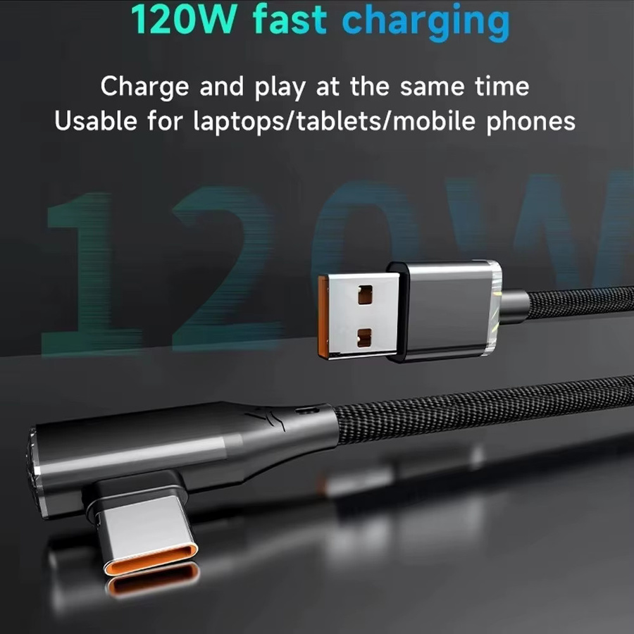 USB-A auf USB-C Datenkabel mit 90-Grad-Winkel, 120 W Schnellladefunktion, Schwarz oder Lila - Bild 2